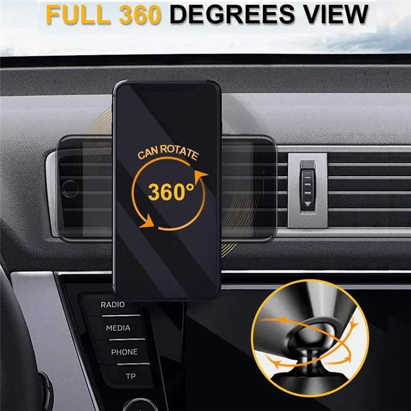 Magnetic Car Phone Mount - 360° Rotatable Air Vent Clip Holder for All Smartphones - 2