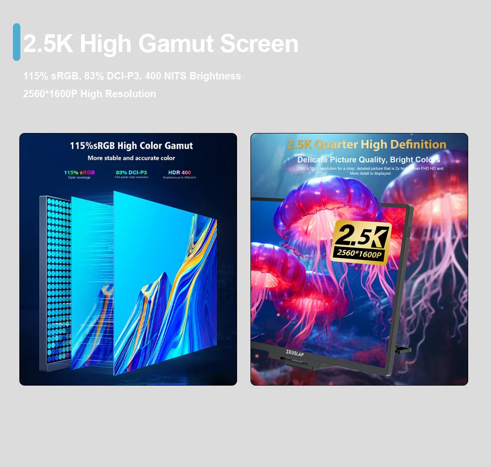 16" QHD Stackable Portable Monitor - Dual Screen Laptop Display 2560x1600