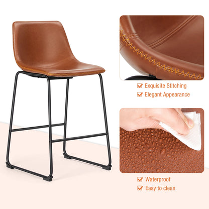 Modern Faux Leather Bar Stools - Set of 2 Counter Height Kitchen Chairs