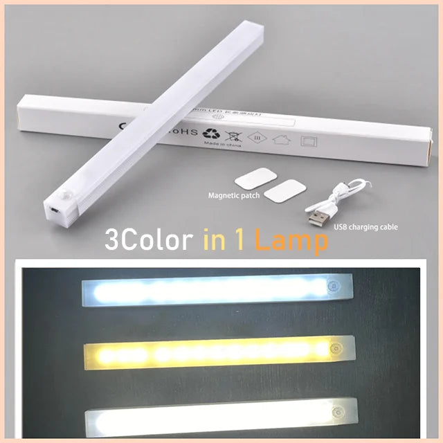 Wireless Motion Sensor LED Under Cabinet Light - USB Rechargeable Dimmable Closet Bar - 18