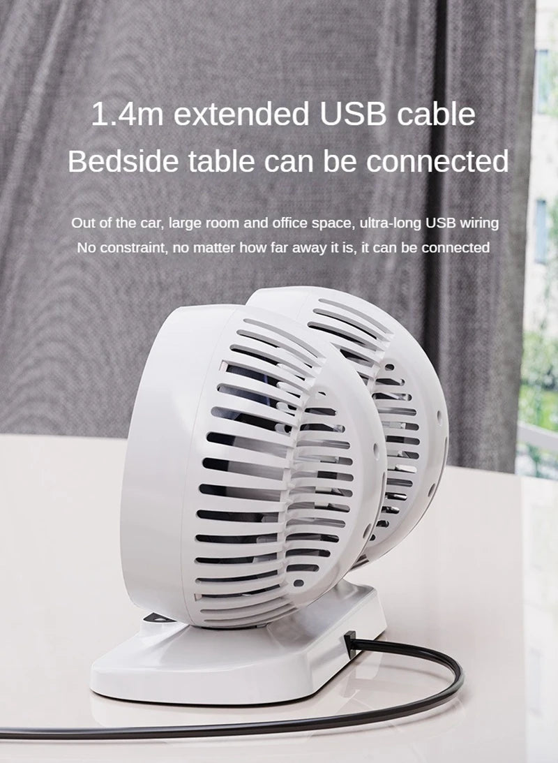 Dual Head USB Car Fan - 3-Speed 360° Adjustable Dashboard Fan