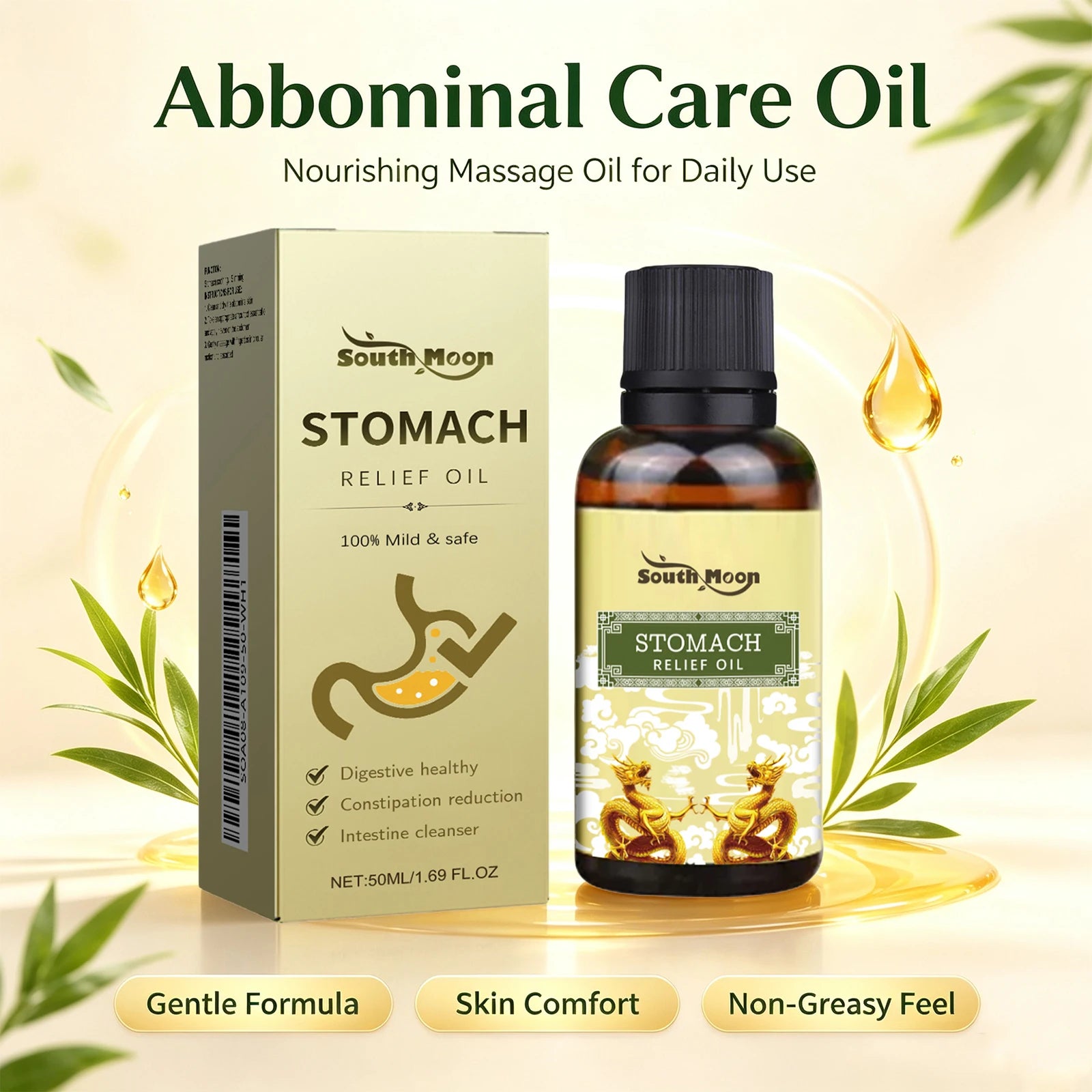 Natural Herbal Abdominal Massage Oil for Digestive Comfort & Constipation Relief - 1