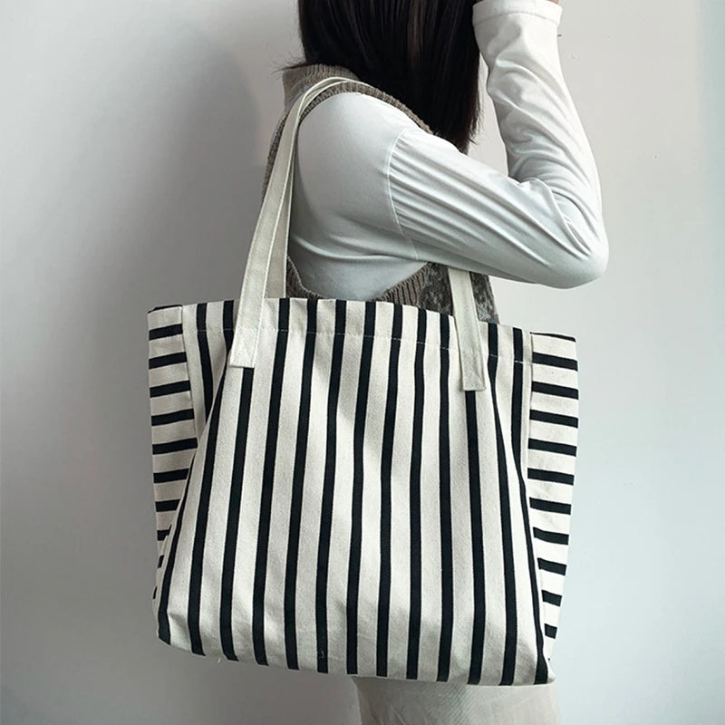 Luxury Striped Canvas Beach Tote