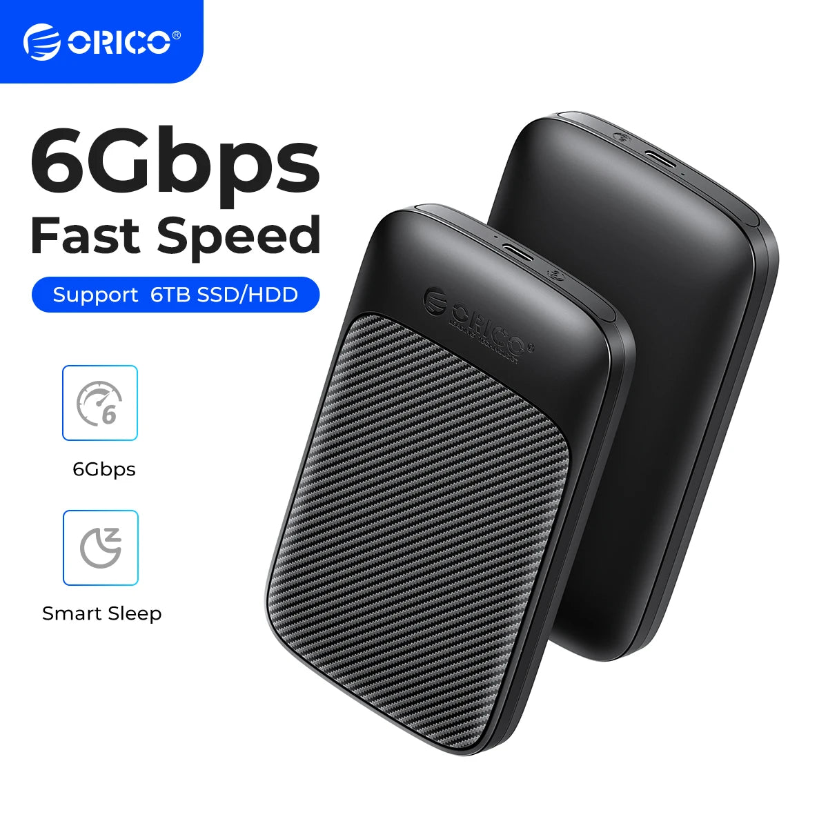 ORICO 2.5" USB 3.1 Type-C HDD/SSD Enclosure - 6Gbps Portable Hard Drive Case - 1