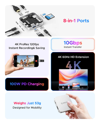 ORICO Magnetic M.2 2230 NVMe SSD Docking Station 10Gbps 4K 100W PD Hub