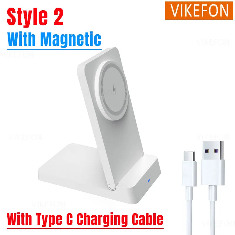 15W Foldable Fast Wireless Charging Stand - Magnetic Phone Desktop Holder