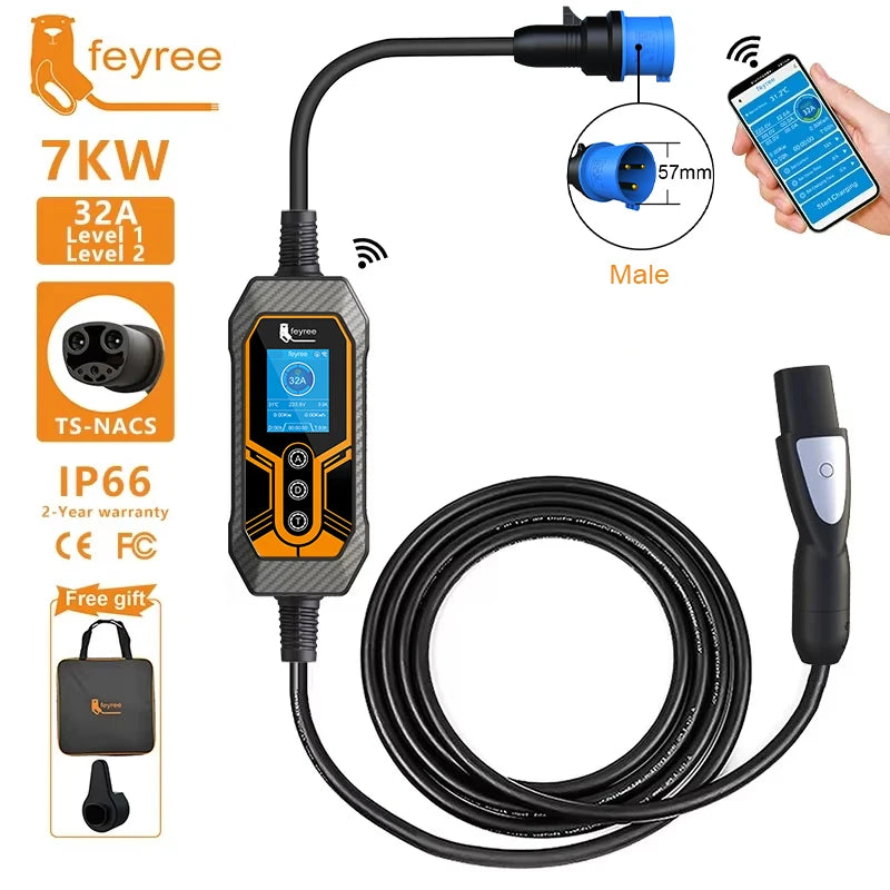 7KW NACS Portable EV Charger for Tesla Model 3/Y/S/X with WiFi App Control - 1