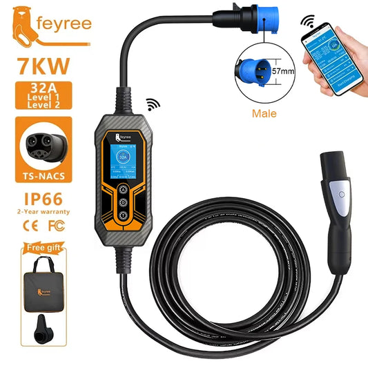 7KW NACS Portable EV Charger for Tesla Model 3/Y/S/X with WiFi App Control