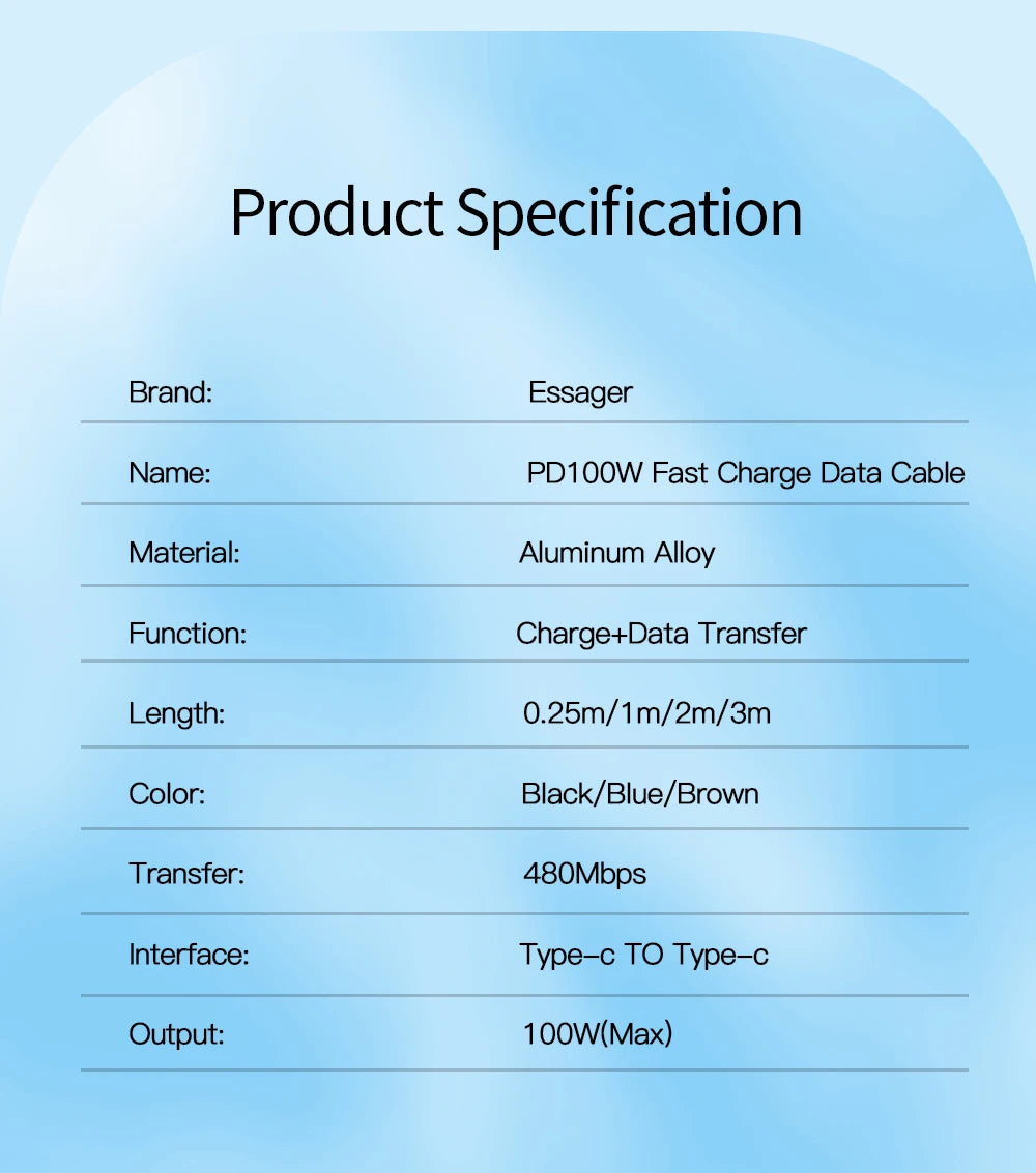 100W USB-C Fast Charging Cable - PD QC 4.0 Data Sync Cord for Laptop & Phone - 18