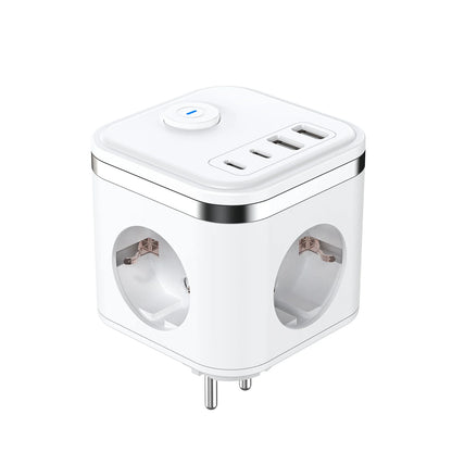 7-in-1 European Power Strip Cube with 4 USB/Type-C Fast Charging Ports