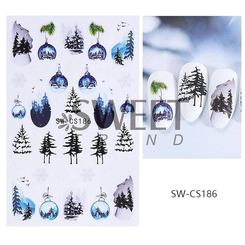 3D Christmas Nail Art Stickers - Festive Snowman & Snowflake Manicure Decals