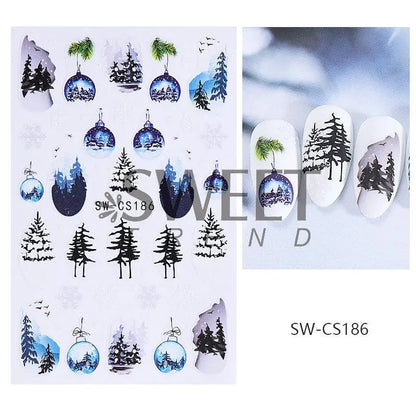 3D Christmas Nail Art Stickers - Festive Snowman & Snowflake Manicure Decals
