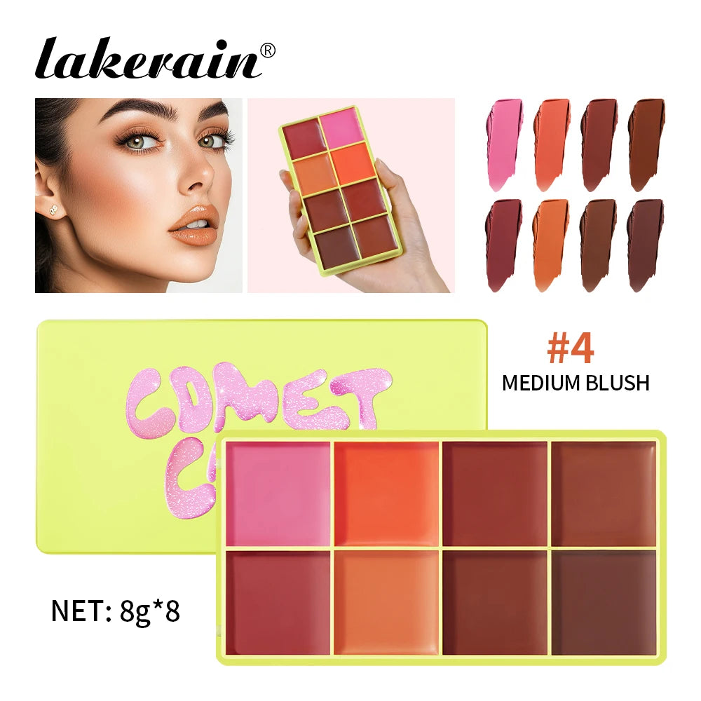8-Color Cream Blush Palette - Long-Lasting Matte Face Makeup