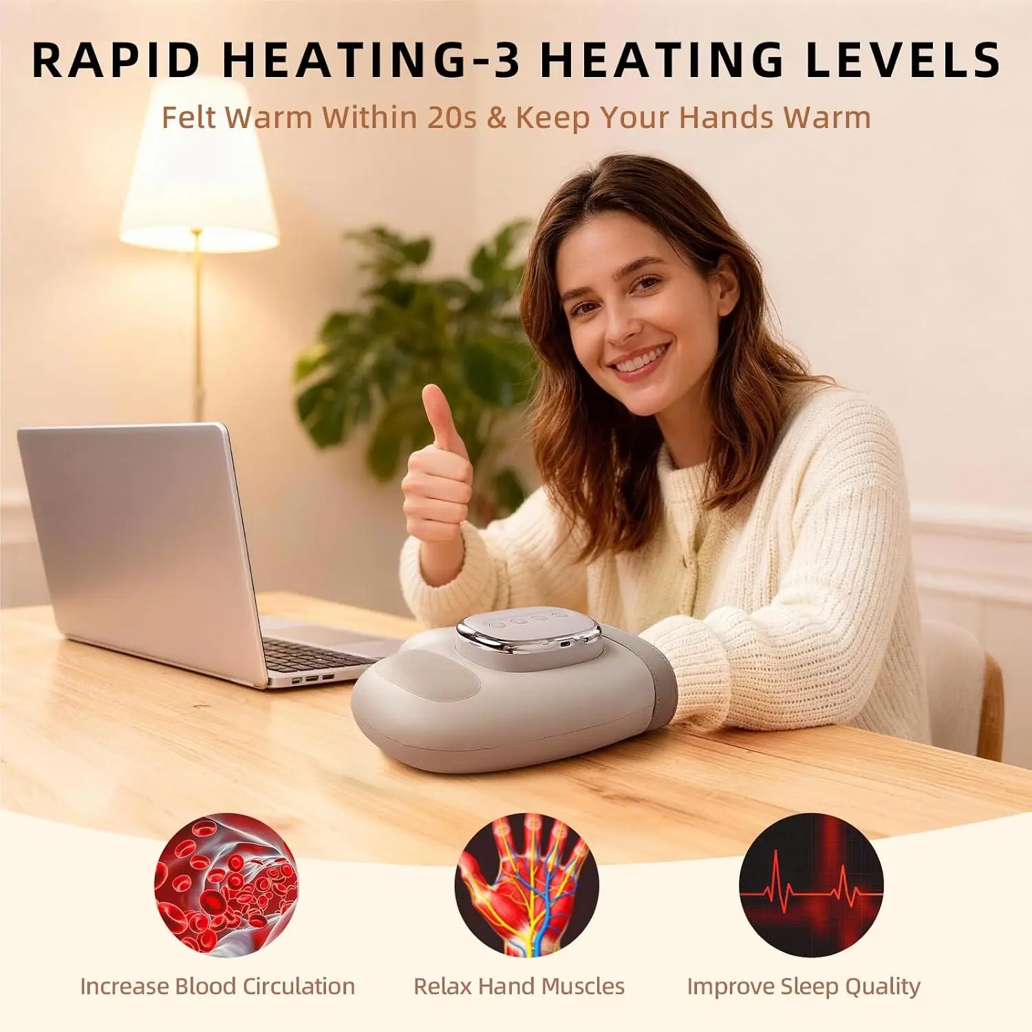 Electric Hand & Wrist Massager - Air Compression Therapy with Heat for Pain Relief - 4
