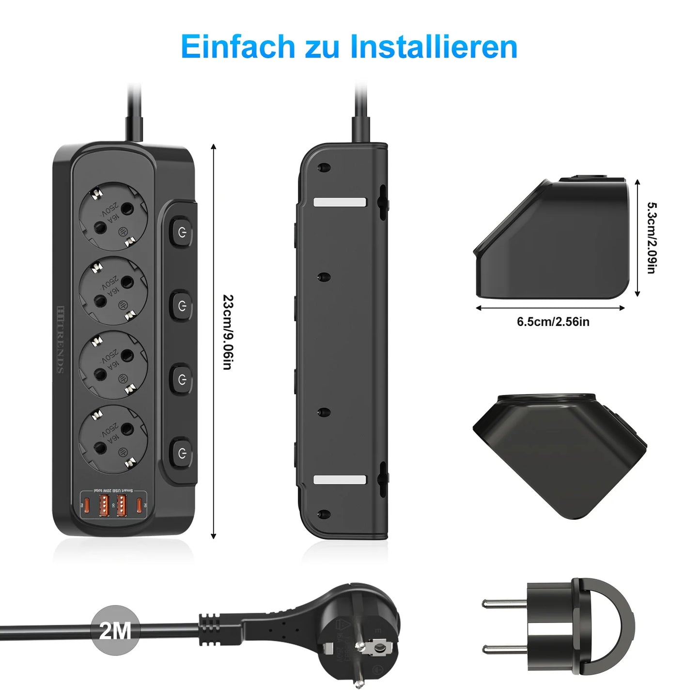 Desktop Power Strip with USB-C Fast Charging & 4 Individual Switches