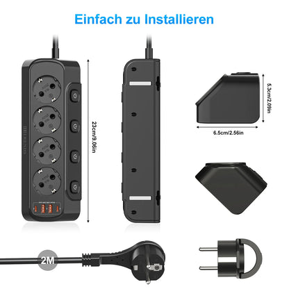 Desktop Power Strip with USB-C Fast Charging & 4 Individual Switches