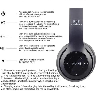 P47 Wireless Bluetooth 5.0 Foldable Stereo Gaming Headset