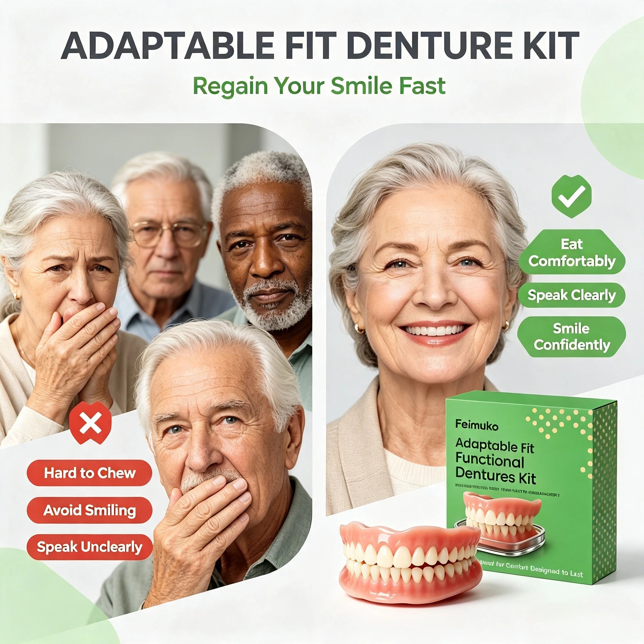 Comfort Fit Silicone Snap-On Dentures – Realistic Upper & Lower Set - 2