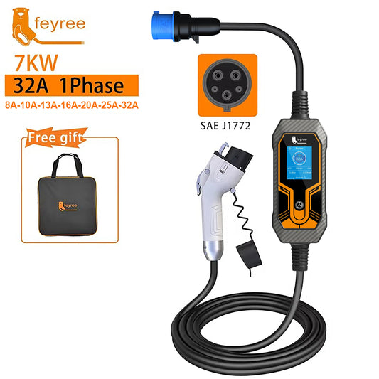 7KW Portable EV Charger Type 1 J1772 - Adjustable 32A Electric Car Charger