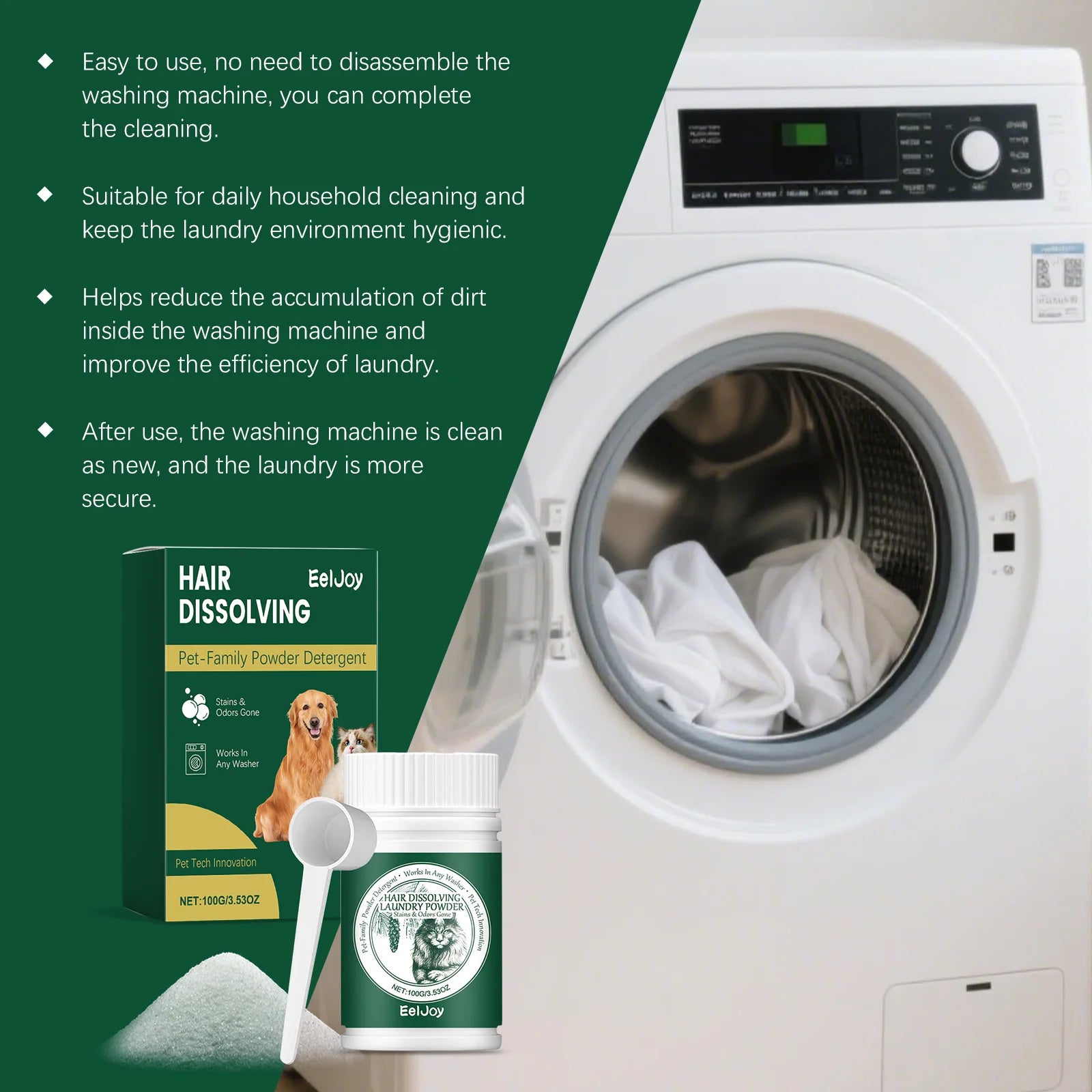 Pet Hair Dissolving Laundry Detergent Powder for Deep Cleaning & Odor Removal - 11