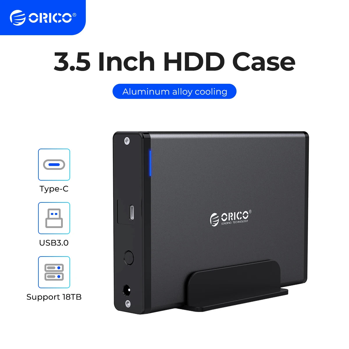 ORICO Aluminum 3.5" Hard Drive Enclosure - USB 3.1 Type-C HDD/SSD Case