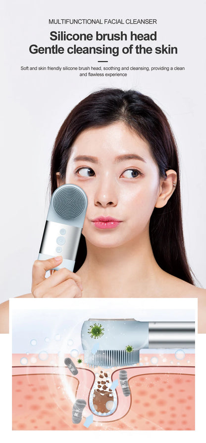 Hot & Cold Sonic Facial Cleansing Brush - Waterproof Silicone Face Massager
