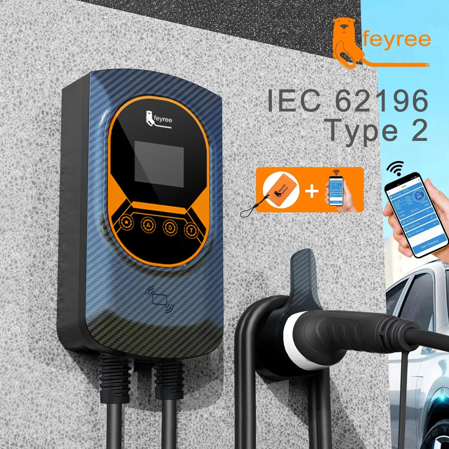 Smart EV Wallbox Charger - Adjustable 32A WiFi Electric Vehicle Station