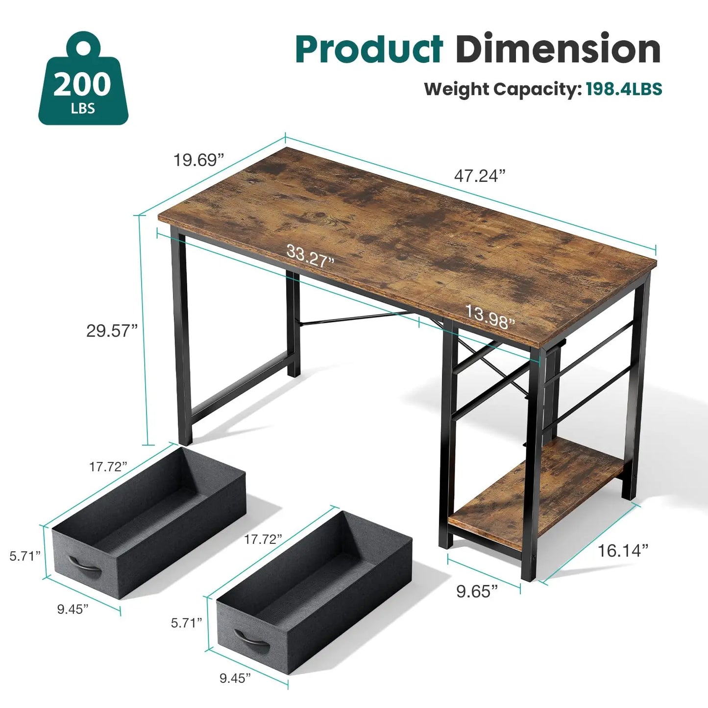 Modern 47-Inch Computer Desk with Reversible Storage Drawers for Home Office