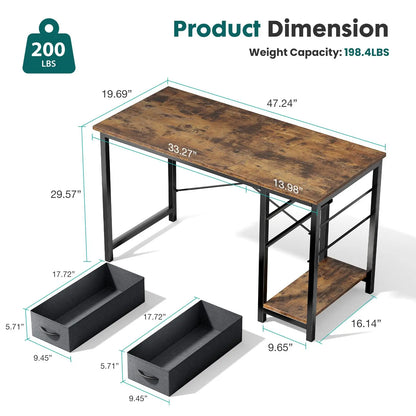 Modern 47-Inch Computer Desk with Reversible Storage Drawers for Home Office