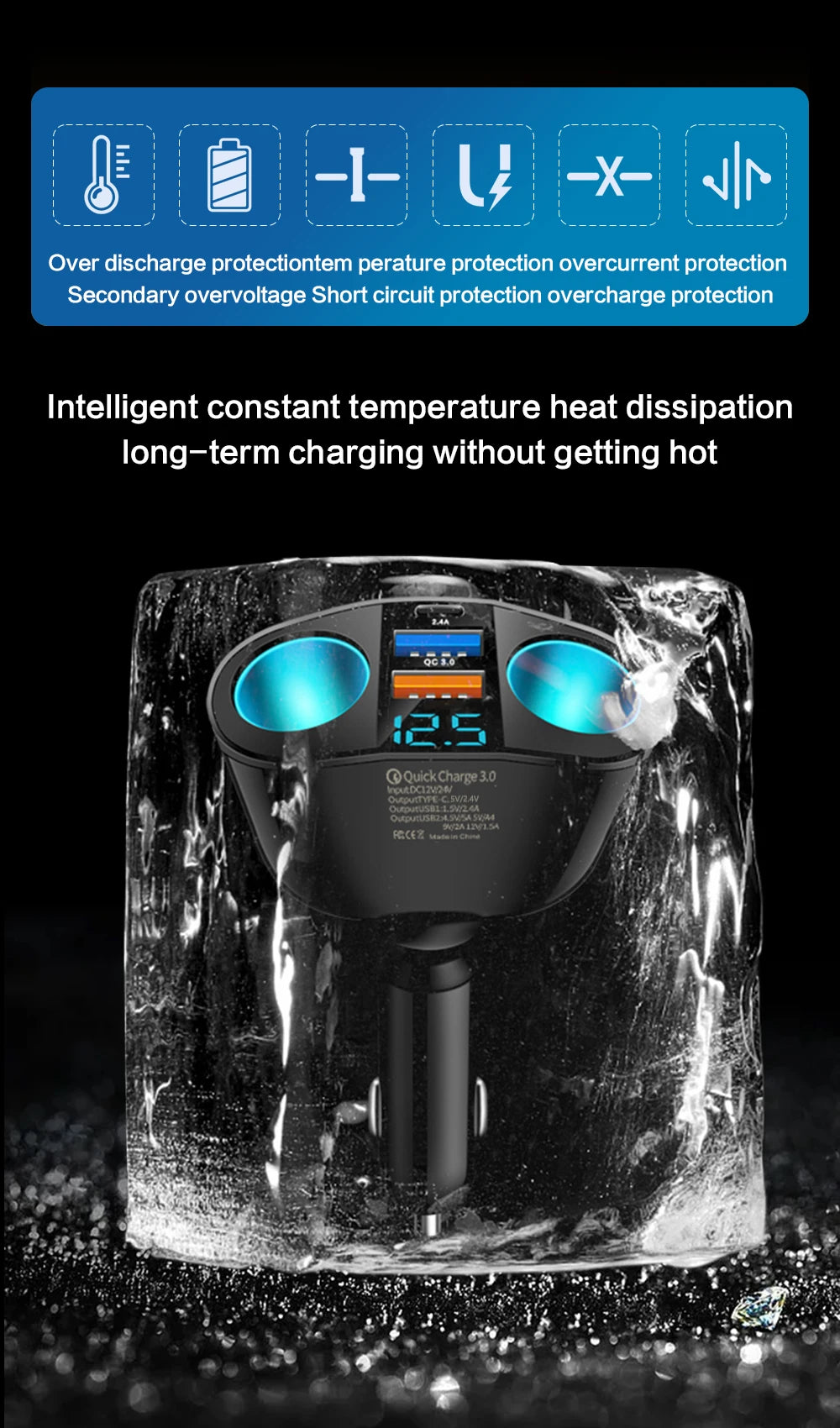 Dual-Port Fast Car Charger Adapter with Real-Time Digital Display - 14