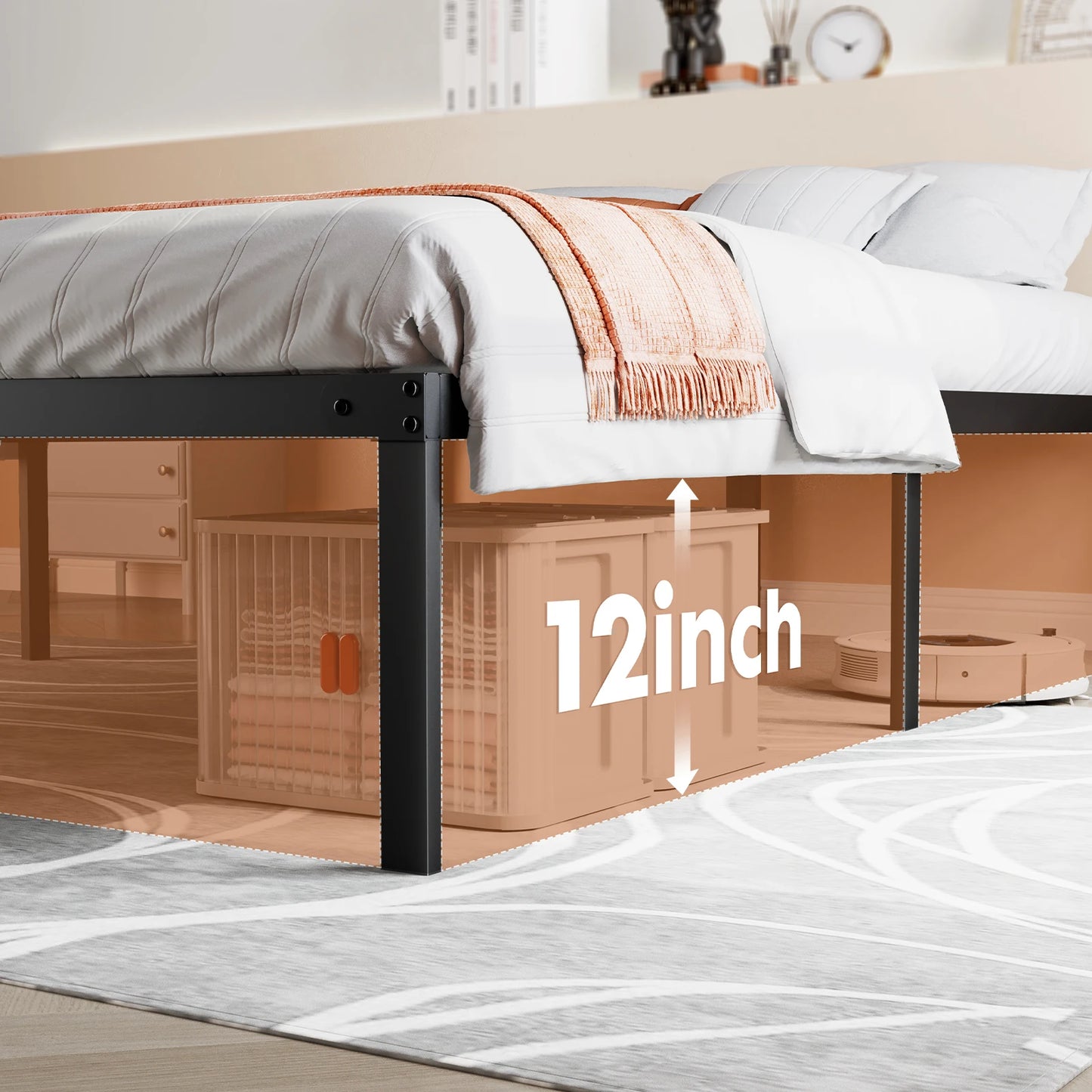 Heavy-Duty Metal Platform Bed Frame - Sturdy Steel Slat Support