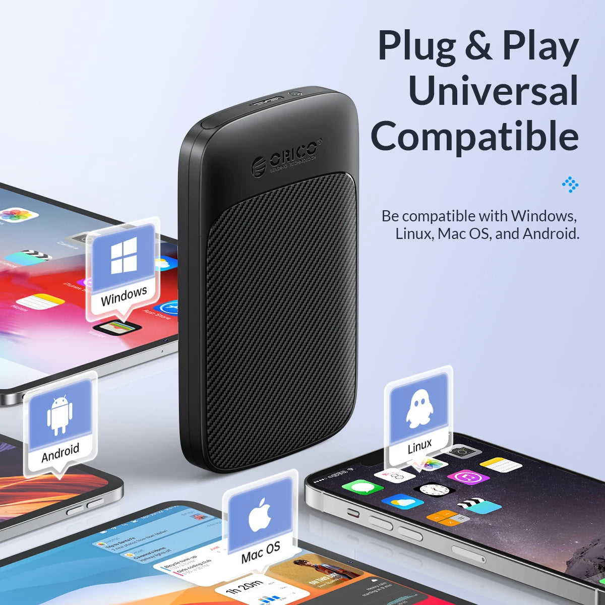 ORICO 2.5" USB 3.1 Type-C HDD/SSD Enclosure - 6Gbps Portable Hard Drive Case - 16