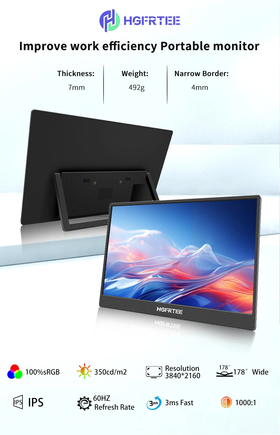 13.3" 4K Portable Monitor - Ultra-HD HDR Display for Laptop, PS5 & Xbox - 7