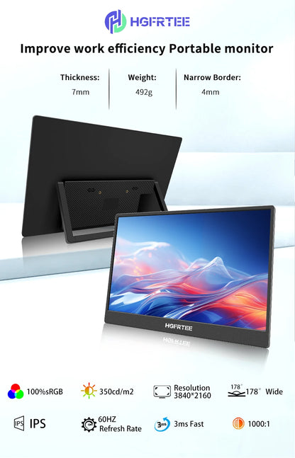 13.3" 4K Portable Monitor - Ultra-HD HDR Display for Laptop, PS5 & Xbox