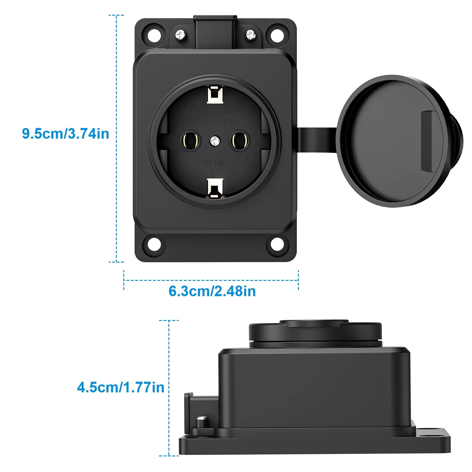IP54 Waterproof German Standard Outdoor Power Socket - 16A 3500W Extension - 11