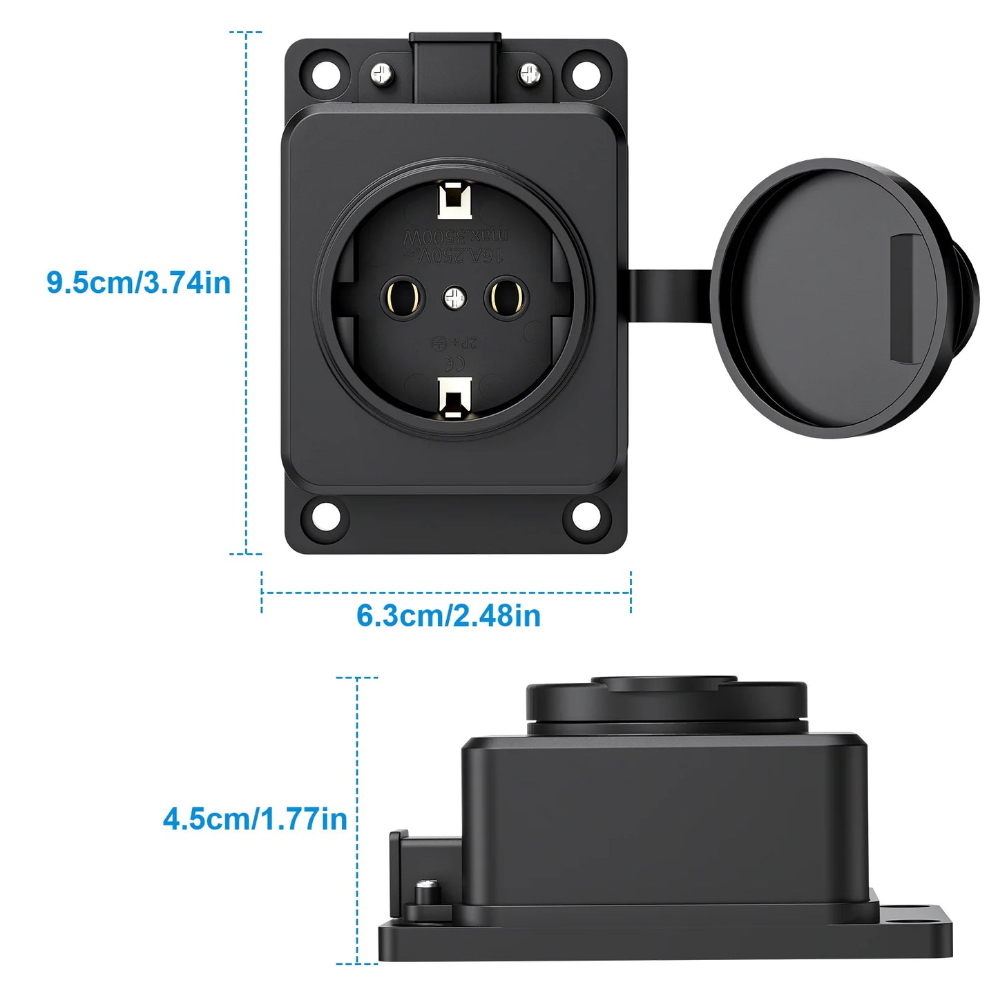IP54 Waterproof German Standard Outdoor Power Socket - 16A 3500W Extension