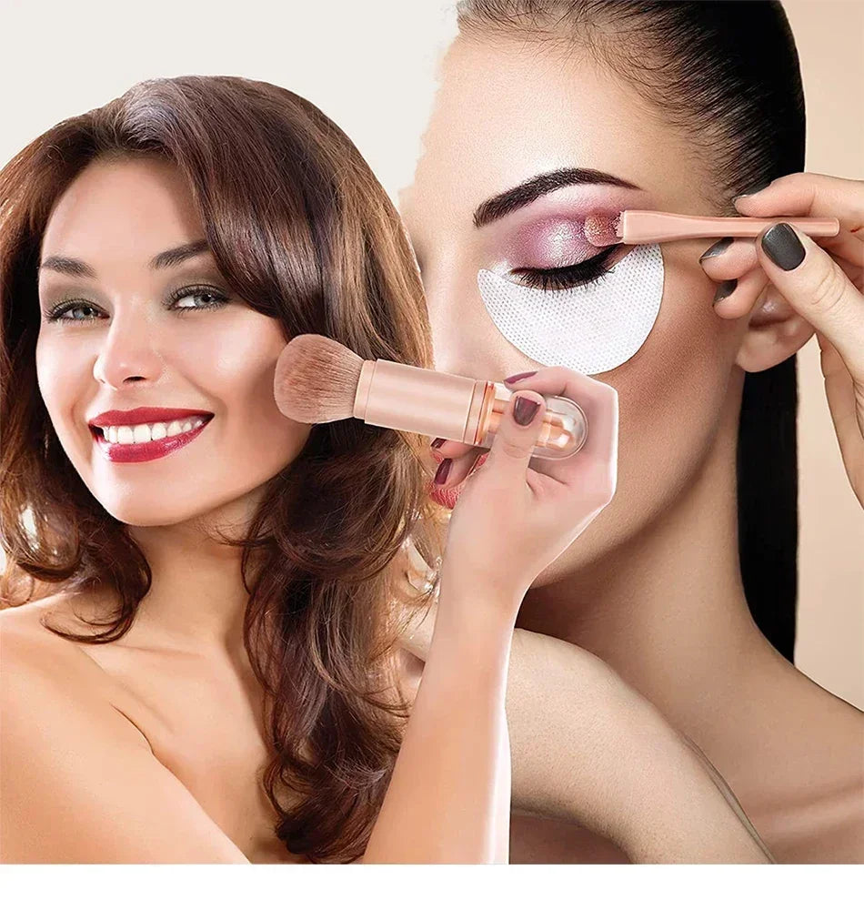4-in-1 Retractable Travel Makeup Brush Set - Portable Face & Eye Tool Kit