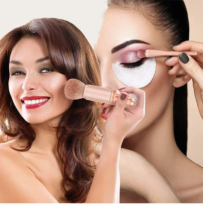 4-in-1 Retractable Travel Makeup Brush Set - Portable Face & Eye Tool Kit