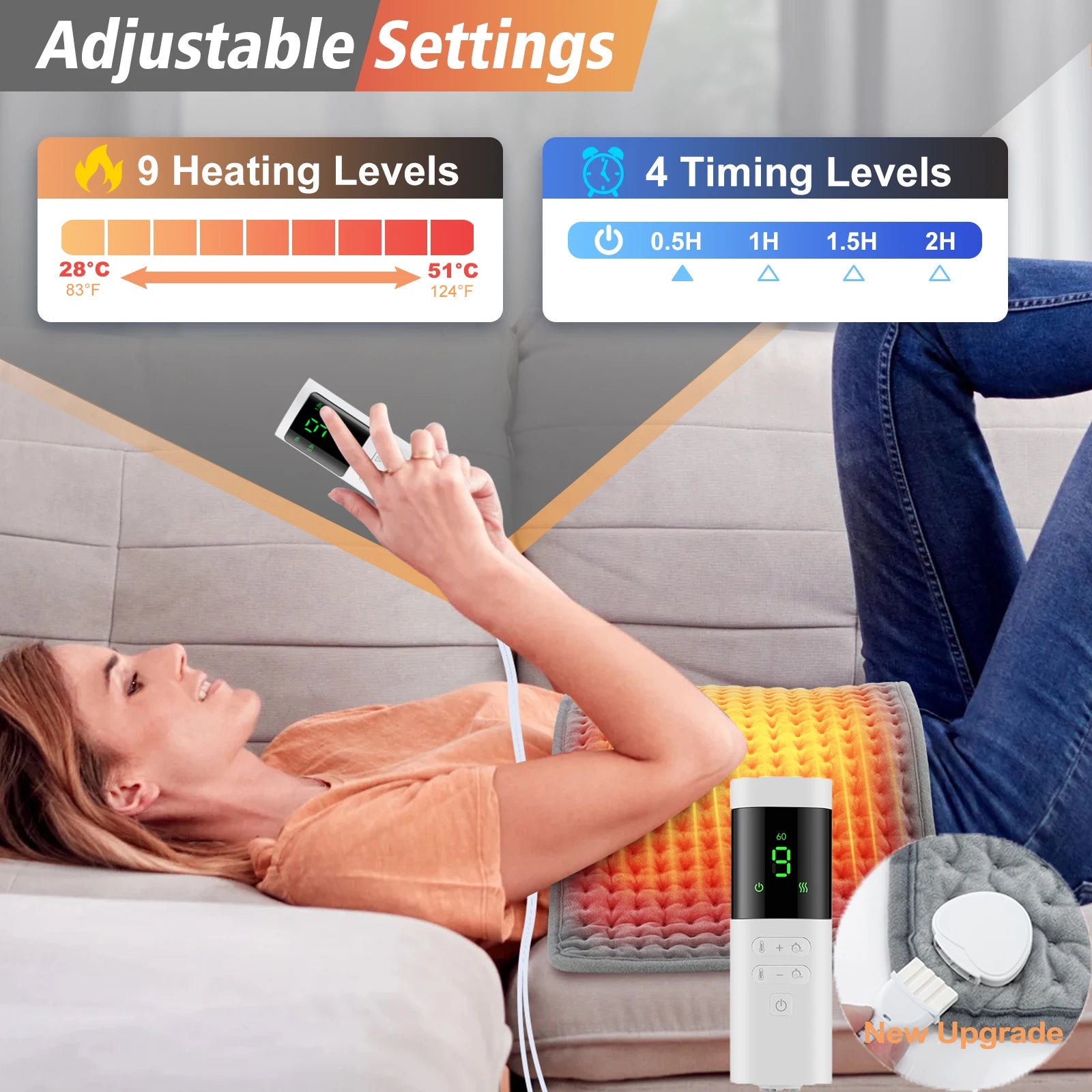 Electric Heating Pad with 9 Temperature Levels & Auto-Off Timer for Pain Relief - 2
