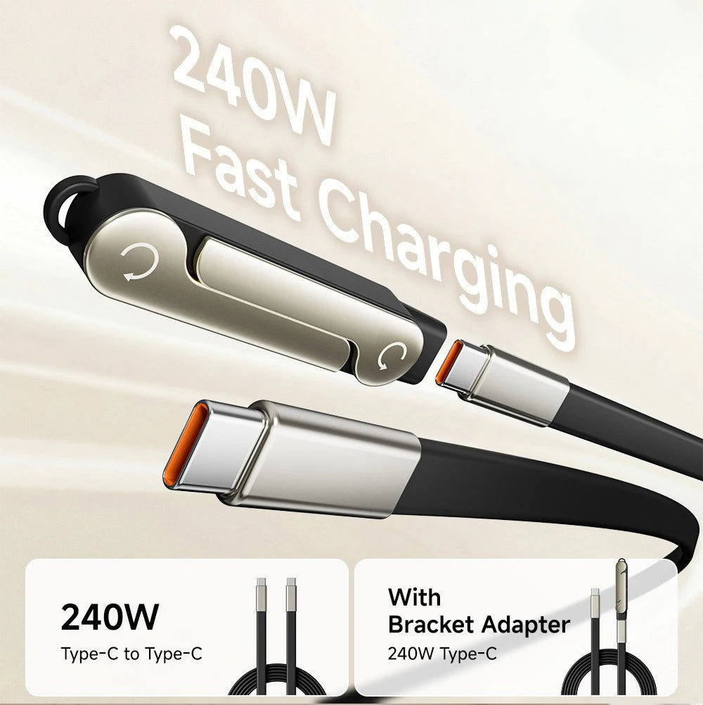 240W 2-in-1 USB-C Fast Charging Cable with Built-in Phone Stand - 7