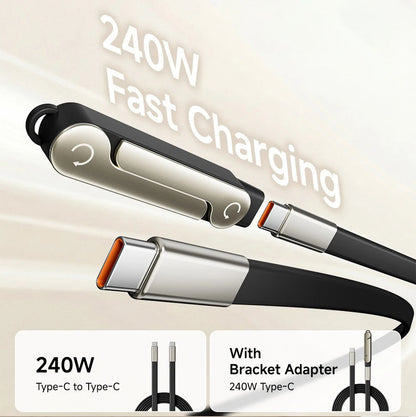 240W 2-in-1 USB-C Fast Charging Cable with Built-in Phone Stand