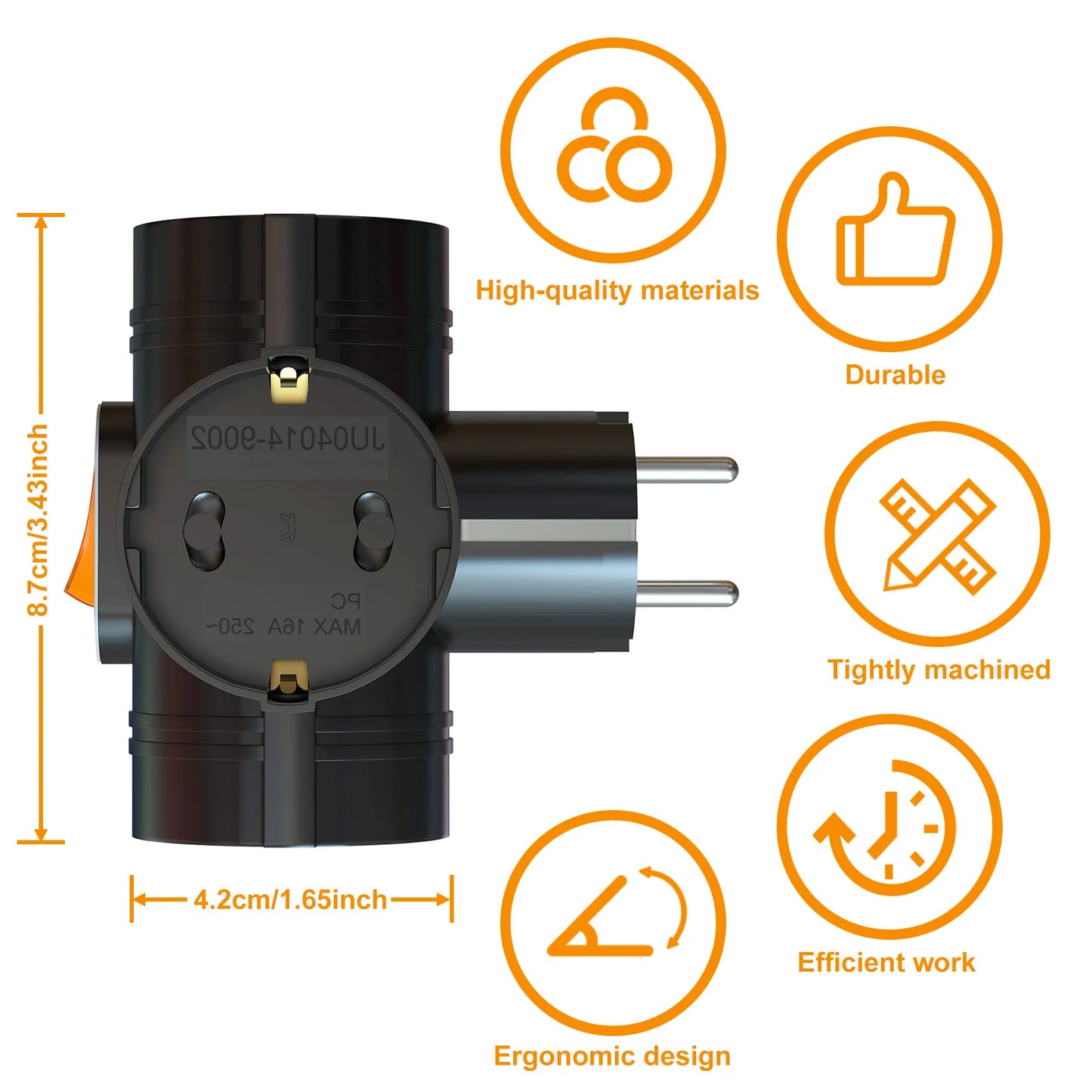 3-Way EU Plug Adapter - 250V 16A Power Socket Extender for Home & Travel