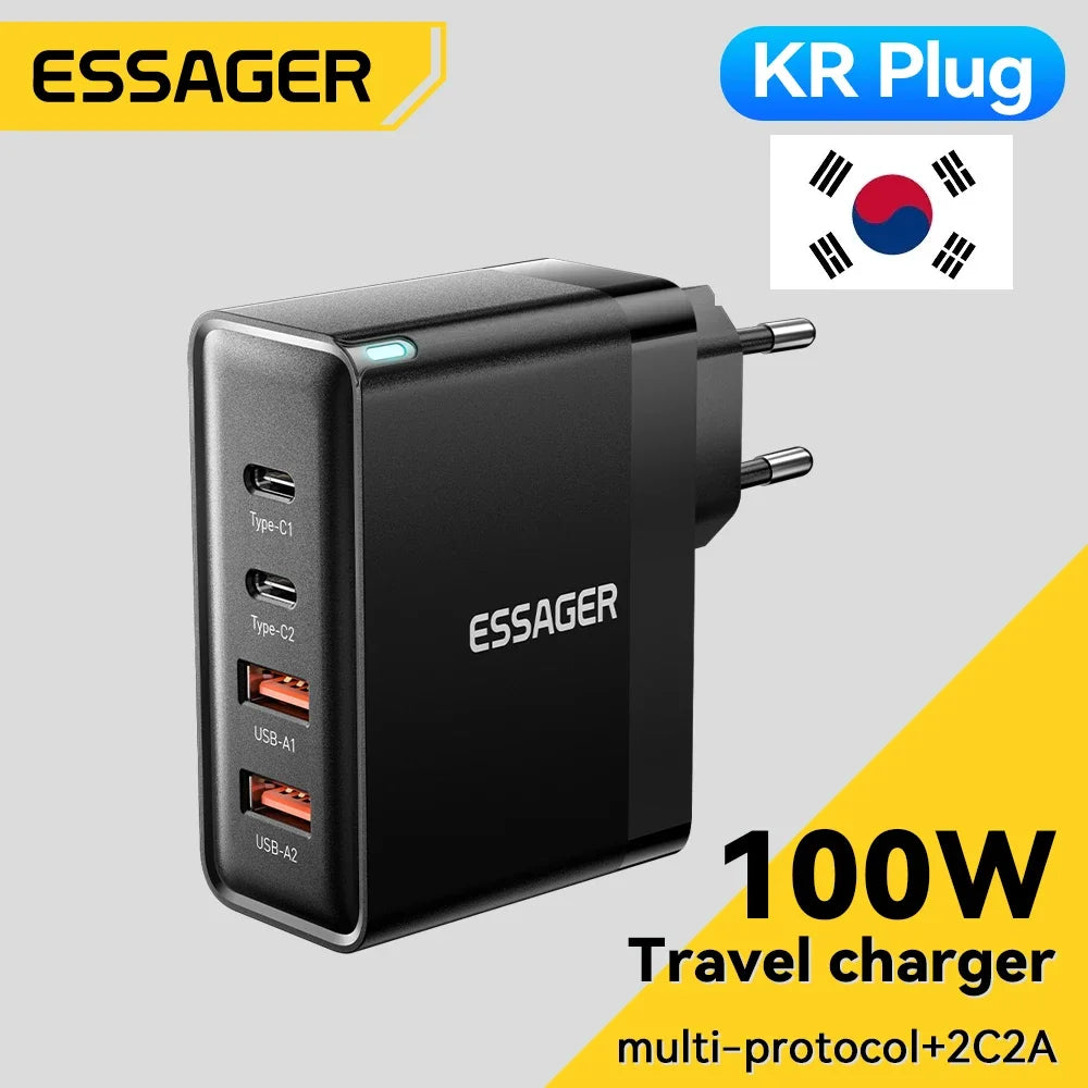 100W GaN Fast Charger - 4-Port USB-C Desktop Power Adapter for Laptop & Phone