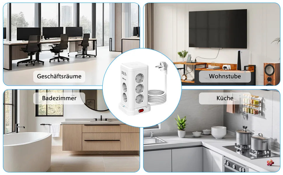 15-in-1 Vertical Power Strip Tower with USB-C & Wireless Charging