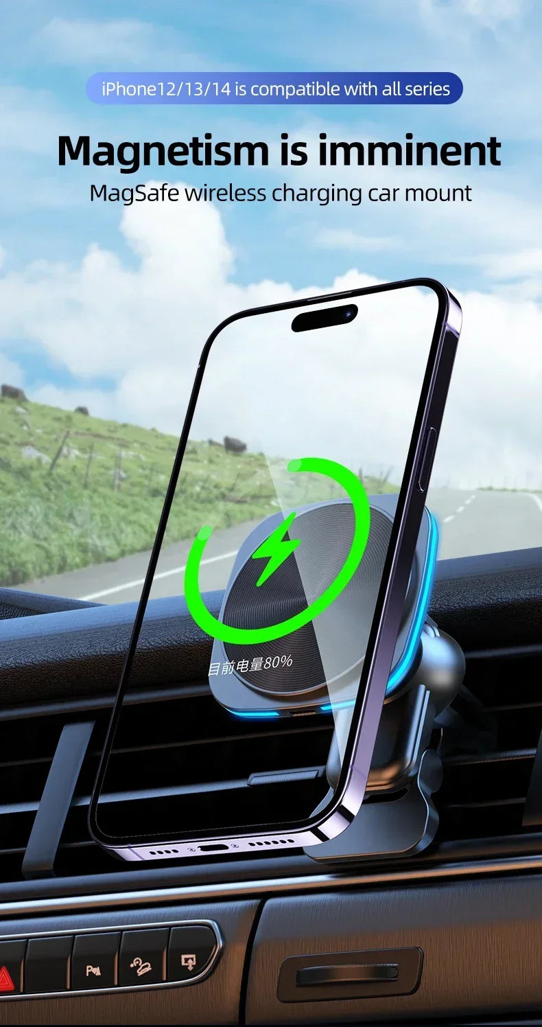 Magnetic Wireless Car Charger & Phone Mount - 15W Fast Charging Station - 7
