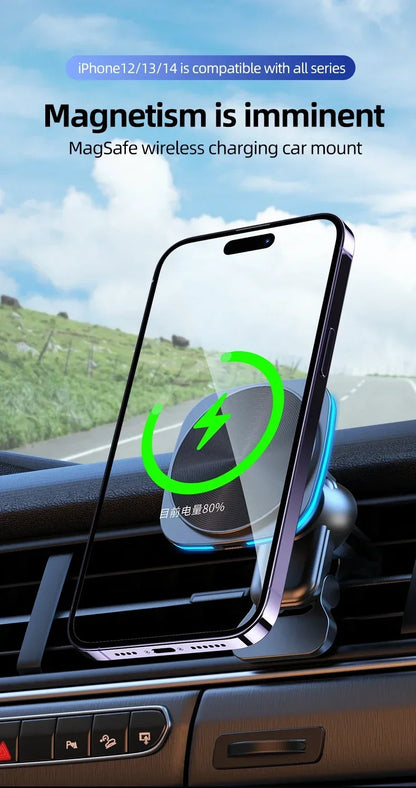 Magnetic Wireless Car Charger & Phone Mount - 15W Fast Charging Station