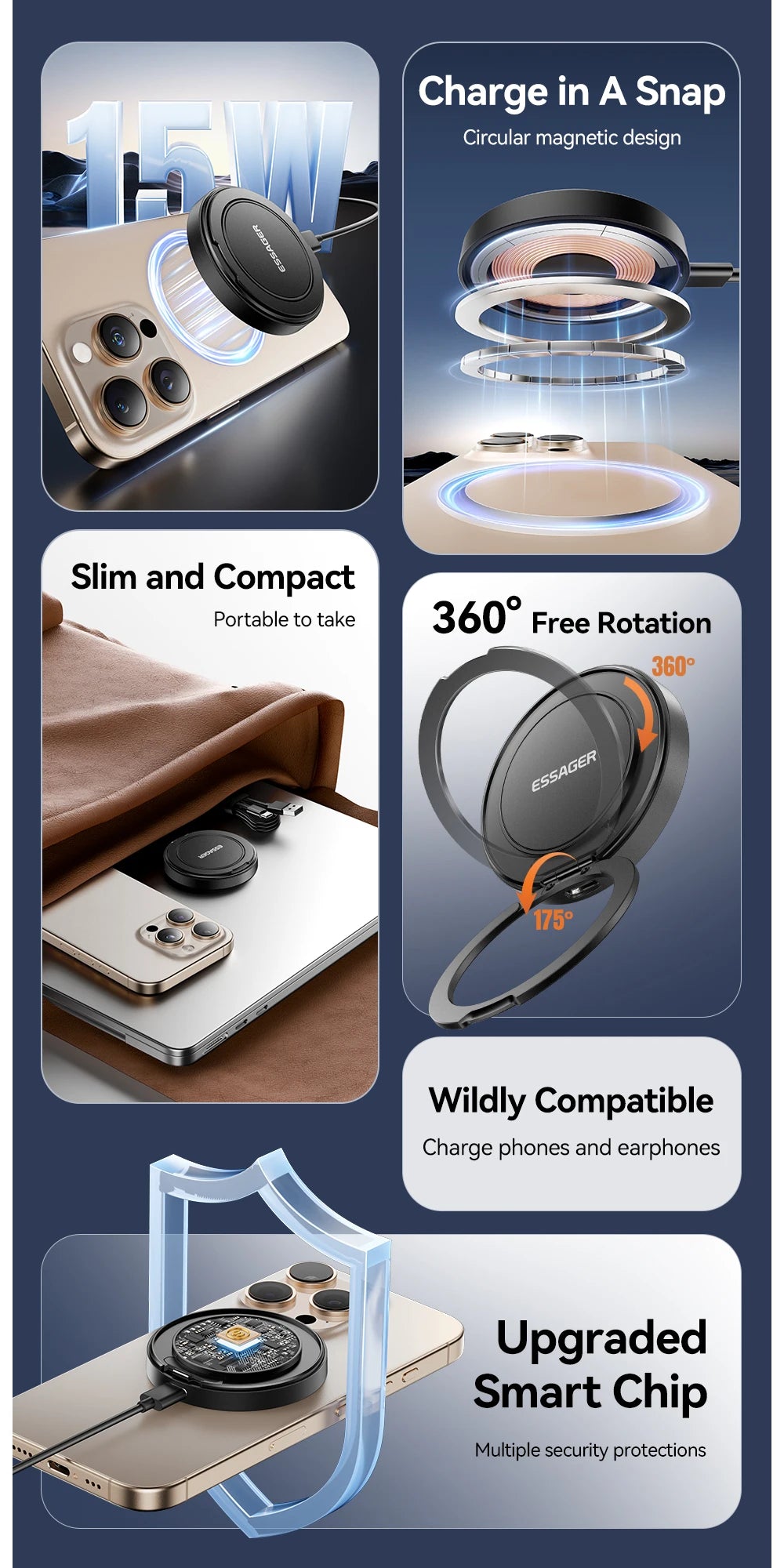 Magnetic 15W Fast Wireless Charging Stand for iPhone 16 15 14 13 Pro Max - 8