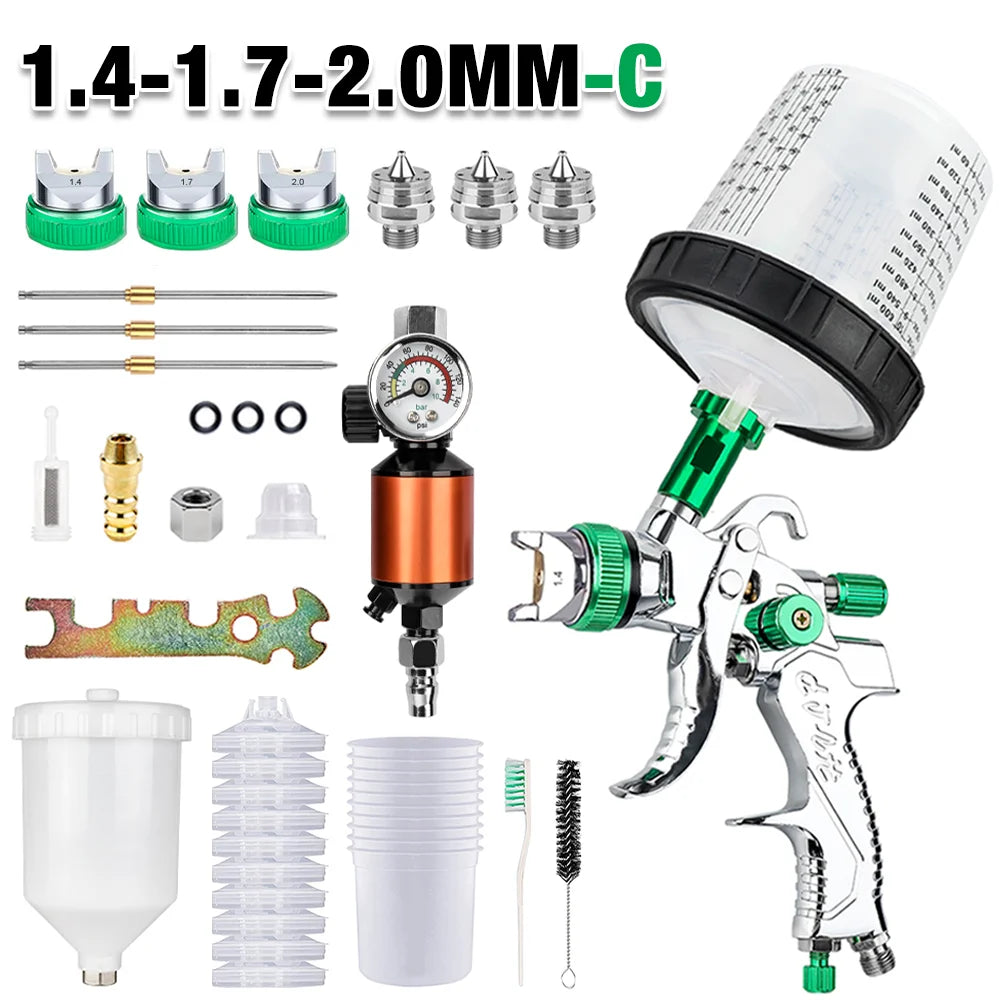 Professional HVLP Gravity Feed Spray Paint Gun Kit - 1.4/1.7/2.0mm Nozzles