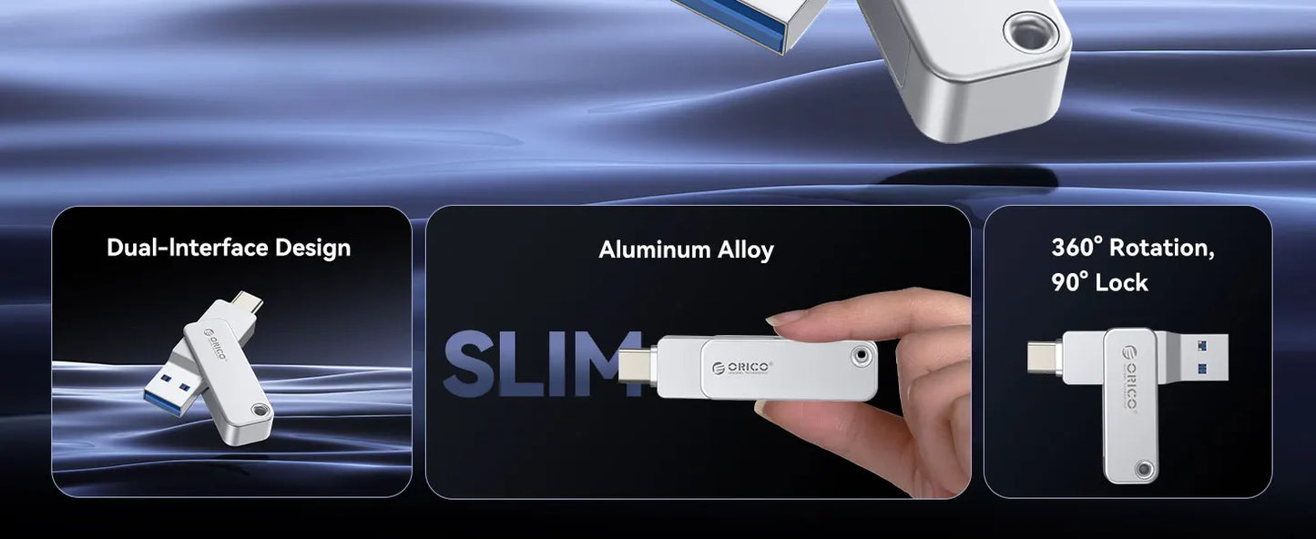 Dual USB-C & USB-A Flash Drive - Fast 150MB/s Metal Thumb Drive for Phone