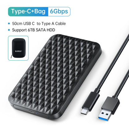 ORICO 2.5" USB 3.1 Type-C HDD/SSD Enclosure - 6Gbps Portable Hard Drive Case